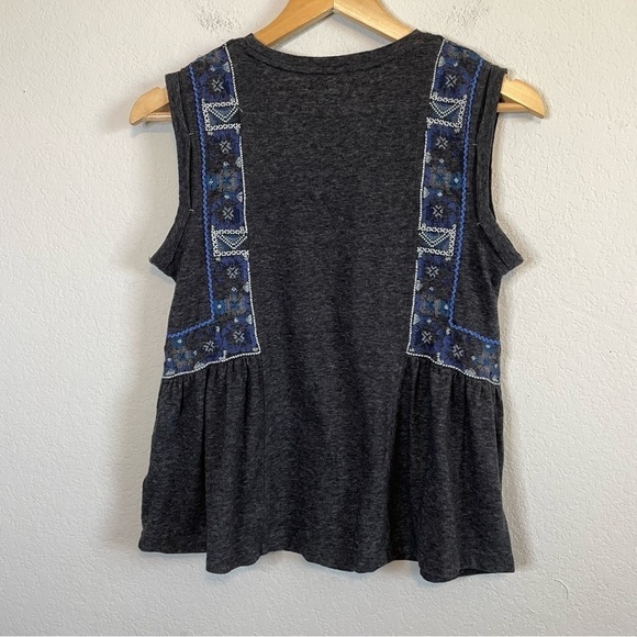 Free People Marcy Tank Charcoal Gray Blue Embroidered Details Boho Shirt Sz SM - Picture 10 of 14